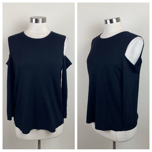 Cable & Gauge Solid Black Cold Shoulder Long Sleeve Blouse Top Women New Medium - Picture 1 of 6